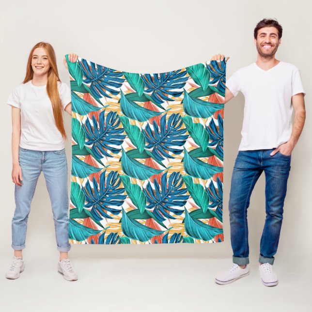 Farbenfrohe tropische Blätter, exotisches Design, Fleecedecke (Beispiel)