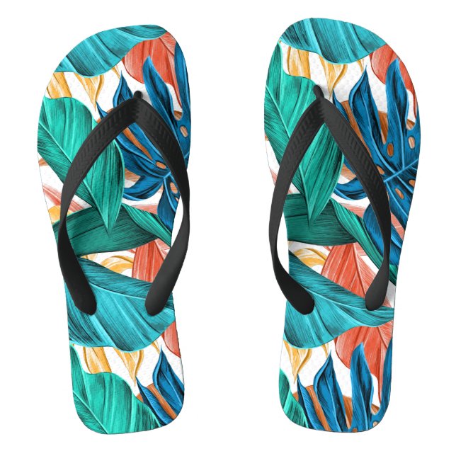 Farbenfrohe tropische Blätter, exotisches Design, Flip Flops (Fußbett)