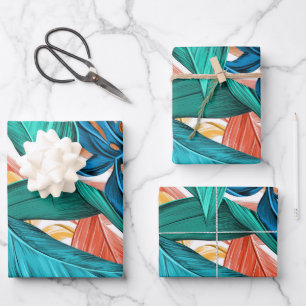 Farbenfrohe tropische Blätter, exotisches Design, Geschenkpapier Set