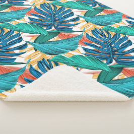 Farbenfrohe tropische Blätter, exotisches Design, Sherpadecke