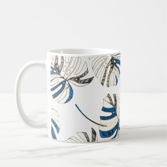 Farbenfrohe tropische Blätter, modernes Muster. Kaffeetasse (Links)