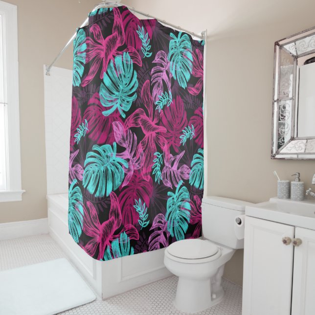 Farbenfrohe tropische Blätter Muster Duschvorhang (Beispiel)