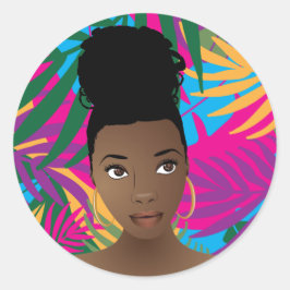 Farbenfrohe tropische Blätter | Natürliche Schönhe Runder Aufkleber