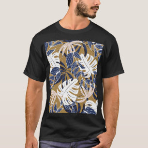 Farbenfrohe tropische Blätter Orange Hintergrund T-Shirt