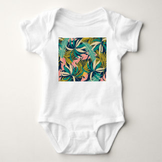 Farbenfrohe tropische Blätter: Sommermuster. Baby Strampler