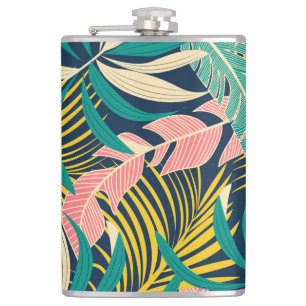 Farbenfrohe tropische Blätter: Sommermuster. Flachmann