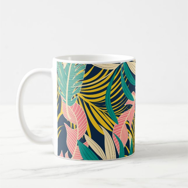 Farbenfrohe tropische Blätter: Sommermuster. Kaffeetasse (Links)