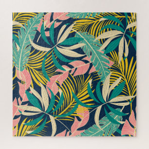 Farbenfrohe tropische Blätter: Sommermuster. Puzzle