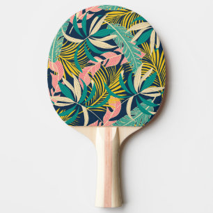 Farbenfrohe tropische Blätter: Sommermuster. Tischtennis Schläger