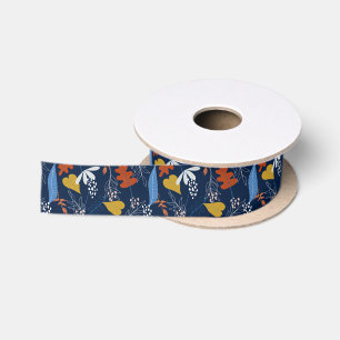 Farbenfrohe tropische Blätter und Blume Satinband