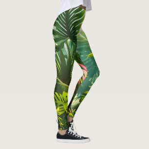 Farbenfrohe tropische Blätter und Hibiskus-Blume Leggings