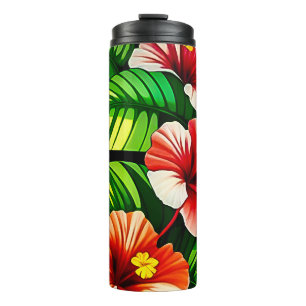 Farbenfrohe tropische Blätter und Hibiskus-Blume Thermosbecher