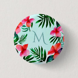 Farbenfrohe tropische Blätter Wasserfarbe Custom Button