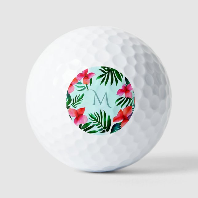 Farbenfrohe tropische Blätter Wasserfarbe Custom Golfball (Vorderseite)