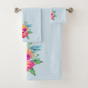 Farbenfrohe tropische Blume Bouquet Badhandtuch Set