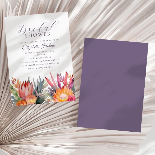 Farbenfrohe tropische Blume Brautparty Einladung (Colorful Tropical Flowers Bridal Shower Invitation on a sunny white dry palm leaf.)