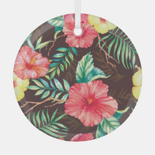 Farbenfrohe tropische Blume dunkler Hintergrund Ornament Aus Glas