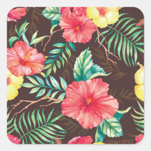Farbenfrohe tropische Blume dunkler Hintergrund Quadratischer Aufkleber