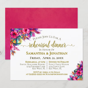 Farbenfrohe tropische Blume Hochzeitsessen Probe Einladung