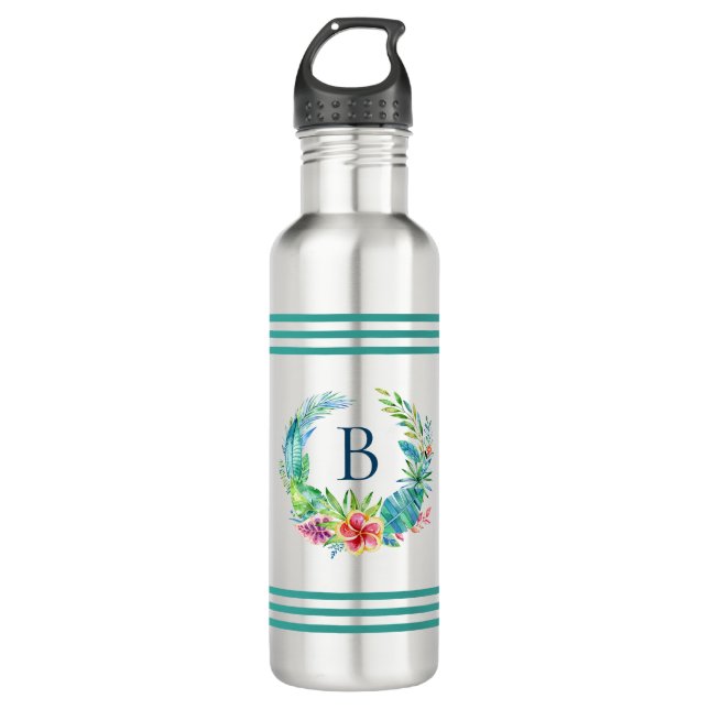 Farbenfrohe tropische Blume mit benutzerdefinierte Edelstahlflasche (Vorderseite)