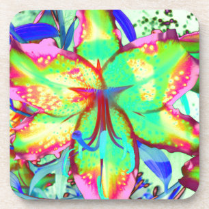 Farbenfrohe tropische Blume mit grüner Rosa Lilie Getränkeuntersetzer