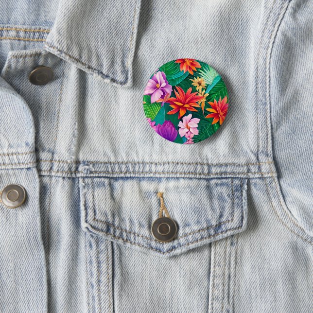 Farbenfrohe tropische Blume Muster Button (Beispiel)