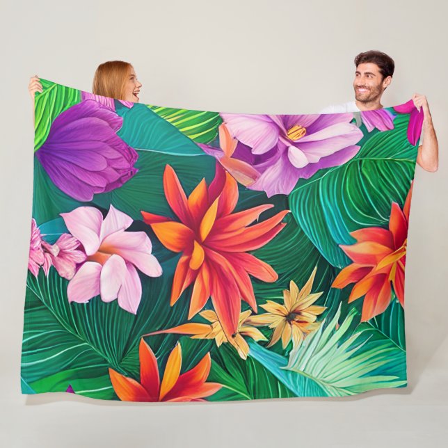Farbenfrohe tropische Blume Muster Fleecedecke (Beispiel)