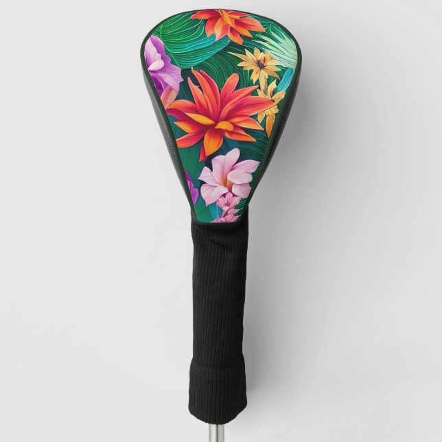 Farbenfrohe tropische Blume Muster Golf Headcover (Vorderseite)