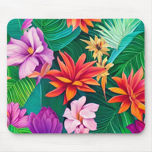 Farbenfrohe tropische Blume Muster Mousepad (Vorne)
