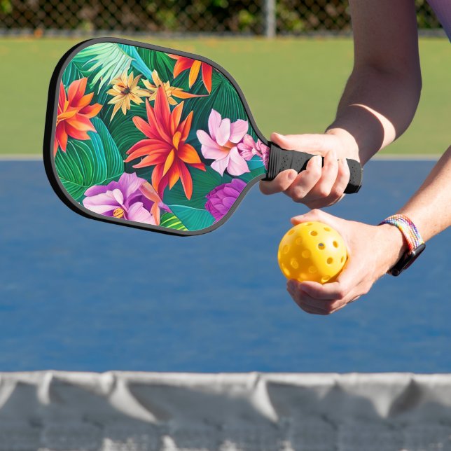 Farbenfrohe tropische Blume Muster Pickleball Schläger (InSitu)