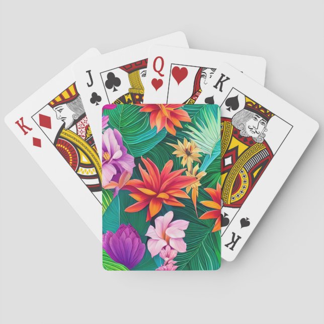 Farbenfrohe tropische Blume Muster Spielkarten (Rückseite)