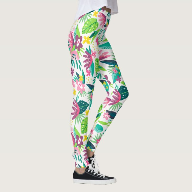 Farbenfrohe tropische Blume Nahtloses Muster Leggings (Rechts)