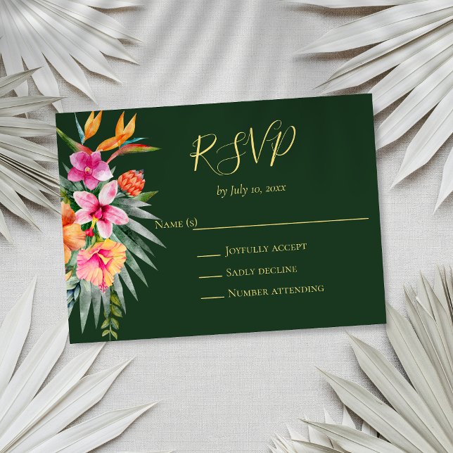 Farbenfrohe tropische Blume Orange Pink Wedding RSVP Karte (Von Creator hochgeladen)
