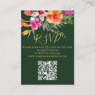 Farbenfrohe tropische Blume QR Code Hochzeit RSVP Begleitkarte