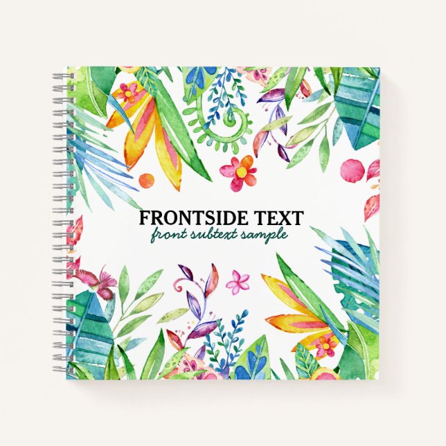 Farbenfrohe tropische Blume und Blattdesign Notizbuch (Vorderseite)