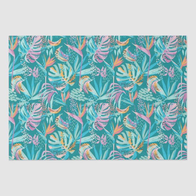 Farbenfrohe tropische Blume und Blätter Seidenpapier (Vorderseite)