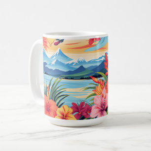 Farbenfrohe tropische Blume und Landschaften Kaffeetasse
