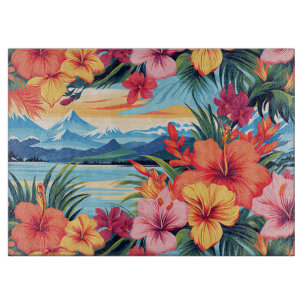 Farbenfrohe tropische Blume und Landschaften Schneidebrett