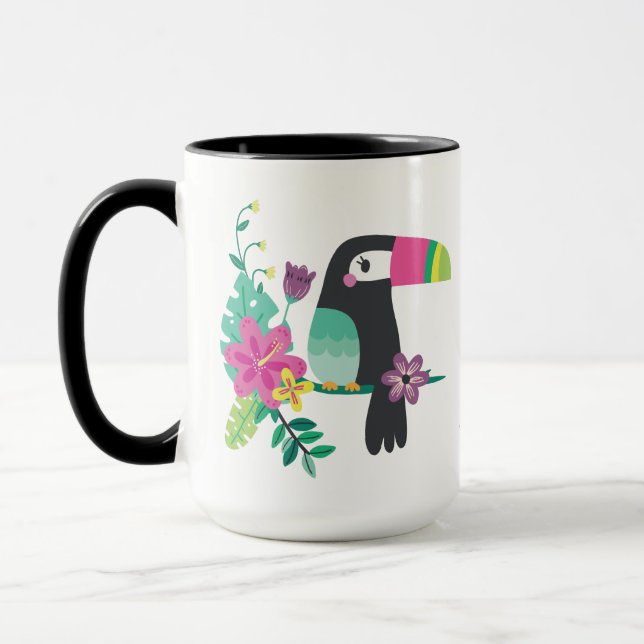 farbenfrohe tropische Blume und Toucan inspirieren Tasse (Links)
