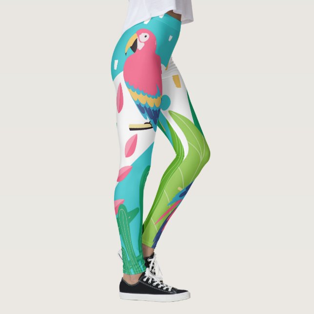 Farbenfrohe tropische Blume und Vogelkolonne Leggings (Rechts)