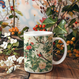 Farbenfrohe tropische Blume Vögel Kaffeetasse