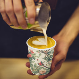 Farbenfrohe tropische Blume Vögel Pappbecher