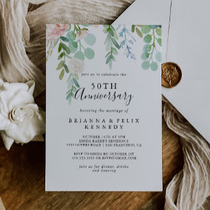 Farbenfrohe tropische Blumen zum 50. Hochzeitstag Einladung