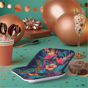 Farbenfrohe tropische Blumenmuster Pappteller