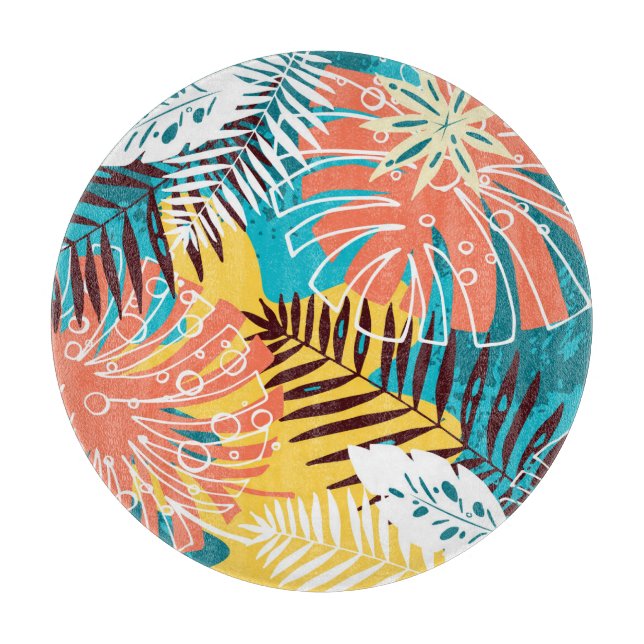 Farbenfrohe tropische Dschungelmuster Blätter. Schneidebrett (Vorderseite)