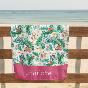 Farbenfrohe tropische Dschungeltiere Personalisier Strandtuch