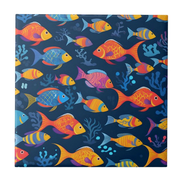 Farbenfrohe tropische Fische Fliese (Vorderseite)