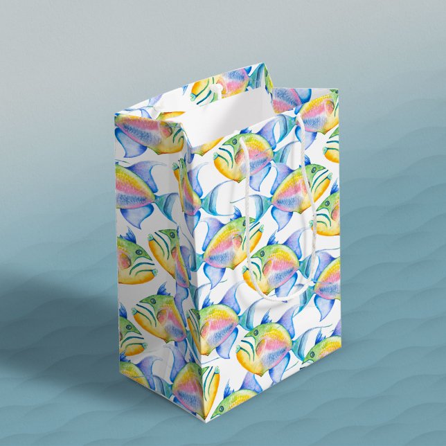 Farbenfrohe tropische Fische Mittlere Geschenktüte (Gift Bag wrapping paper Colorful Watercolor Tropical Fish Medium art & design Victoria Grigaliunas)