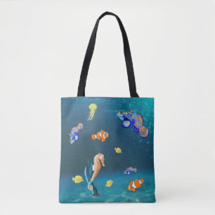 Farbenfrohe tropische Fische und Seepferd
