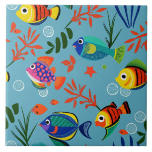 Farbenfrohe tropische Fische unter Wasser Muster Fliese